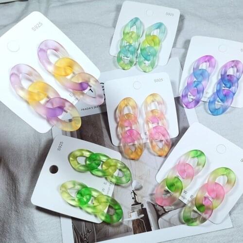 Boucle oreille femme ethnic bohemian link chain design colorful acrylic hanging dangle earrings for women wedding jewelry gift