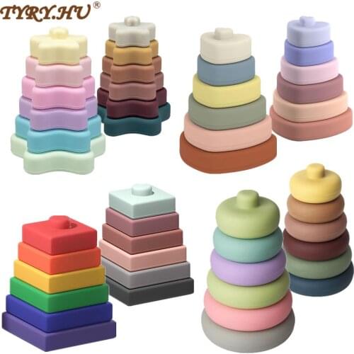 TYRY.HU 1set Baby Toy Soft Building Blocks Silicone Stacking Blocks Round Shape Silicone Construction Teethers Montessori Toy