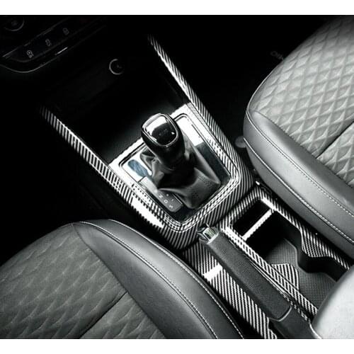 Carbon Fiber Printed Car Gear Panel Drink Holder Cover Rear Outlet Sticker Moulding Trim for Skoda KAMIQ 2018 2019 2020