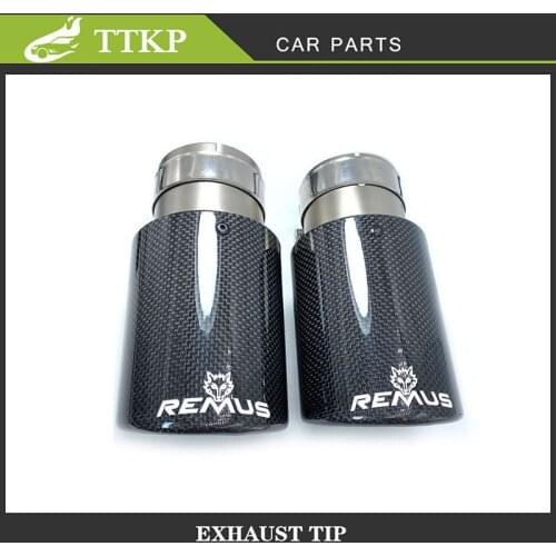 Car universal modiflcation stainless steel single exhaust pipe full carbon remus logo matt black cover muffler tip for merc tips