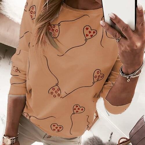 Heart Top For Lady Full Sleeve T-shirt 2021 Casual Autumn Plus Size Tee Oversized Print Pullover Women Streetwear Fashion Tops
