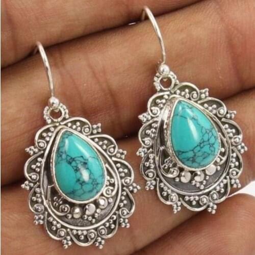 Vintage Retro green Earrings Pear Shape Thai Silver plated Earrings for Women Girls Party Jewelry 2020 New Best for friend