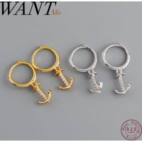 WANTME Real 925 Sterling Silver Minimalist Punk Anchor Tom Navy Ship Hope Ear Buckle for Women Rock Men’s Jewelry Earrings Gift