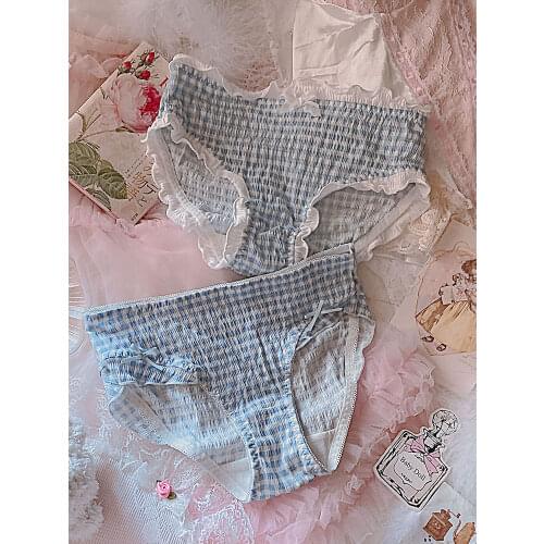 Japanese soft sister modal comfortable soft cotton express black fungus flash blue grid pants fat