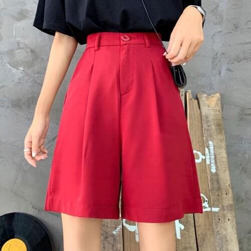 Women Shorts High Waist Button New Loose Knee-length Plus Size Sweet Summer Casual Thin Streetwear Korean Short Pants
