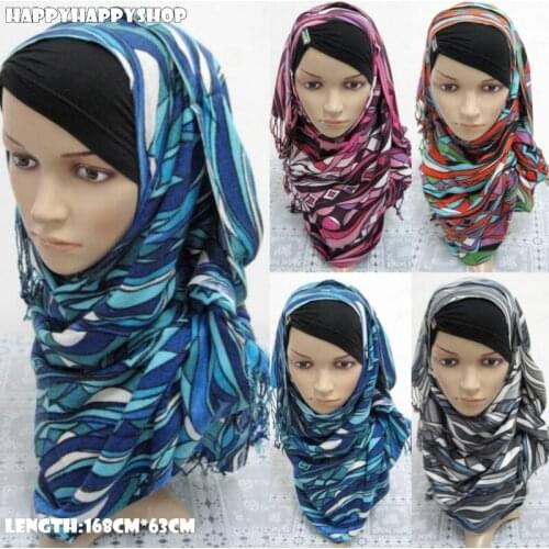 Women Muslim Printed Tassel Hijab Long Head Scarves Wrap Islamic Shawls Scarf Stole Arab Headband Hair Accessories 168cm*63cm