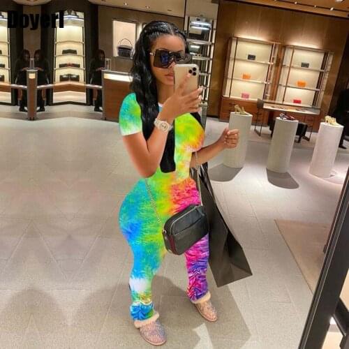 Tie Dye Tracksuit Women 2 Piece Set Summer Crop Top and Stacked Pants Matching Sets Jogging Femme Women Two Piece Outfits 2021