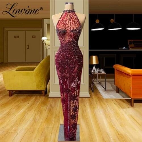 Lowime Plus Size Dubai Beaded Evening Dress Luxury Long Crystal Formal Party Gown For Women Middle East Evening Wear 2021 Custom