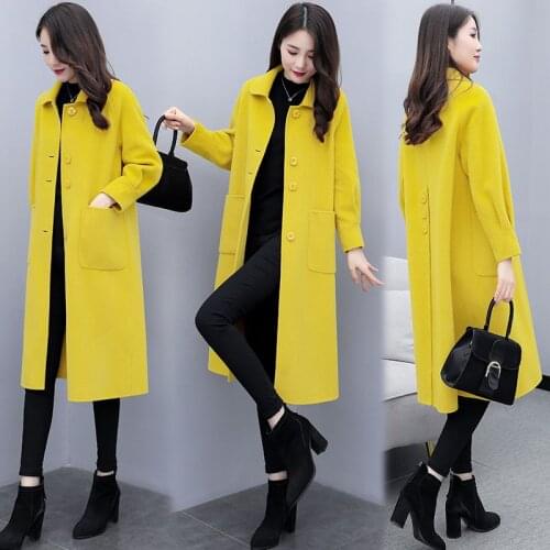 2020 Autumn Winter Fashion Mid-length Woolen Coat Women Korean Version Loose Popular Lantern Sleeve Woolen Jacket Femme New A252
