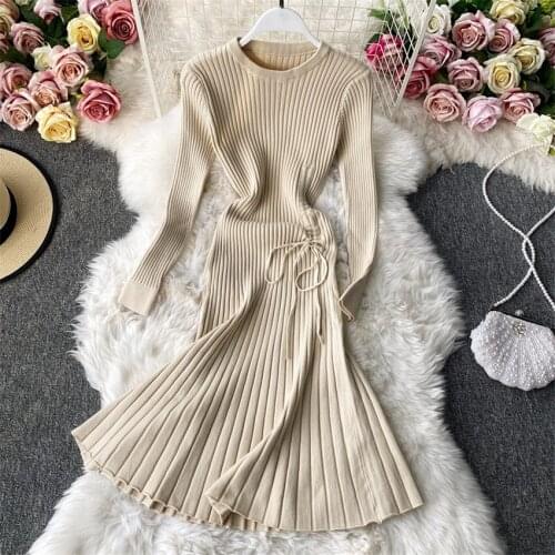 2021 Women Autumn Winter Basic Sweater Dress Solid Brief Dress Female UnderDress Long Sleeve Knitted Dresses High Quality