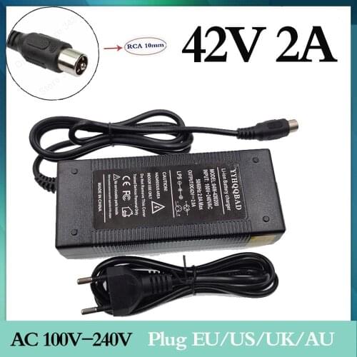 1 pc best price 42V2A 42V 2A lithium battery charger for 36V lithium battery pack RCA plug 42V2A charger