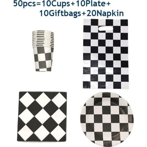 50-80pcs Racing Car Driving Disposable Set Black and White Set Decoration Paper Cups Plates Napkin Boy Birthday Party Decor