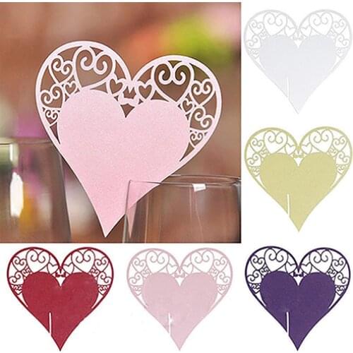 50% Hot Sale 50Pcs Hollow Heart Wine Glass Wedding Party Mark Name Place Card Table Decor