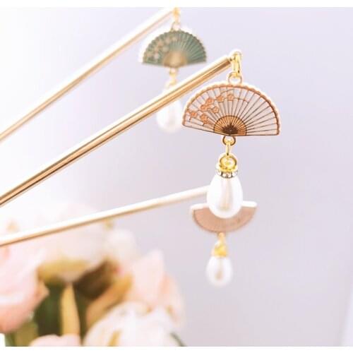 Antique Hanfu Hairpin Daily Simple Fan Hairstick Color Preserving Golden Chinese Style Headdress Hair Accessories Women