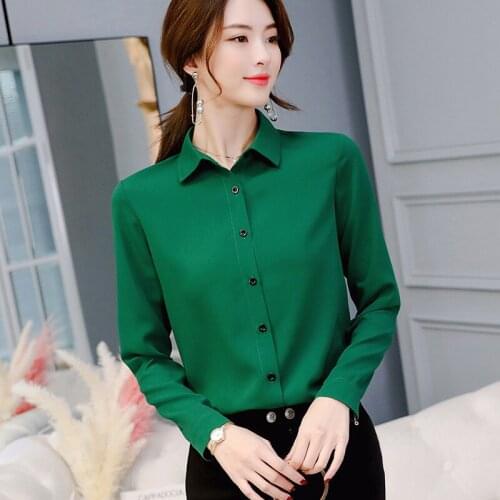 Spring Autumn Solid Elegant Long Sleeve Suit Collar Blouse Women Polo Shirt Work Wear Office Lady Overalls Tops Blusas Mujer