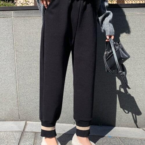 Autumn Winter Elastic High Waist Womens Pants Leisure Harem Pants Solid Color Casual Fashion Winter Warm Joggers Trouser