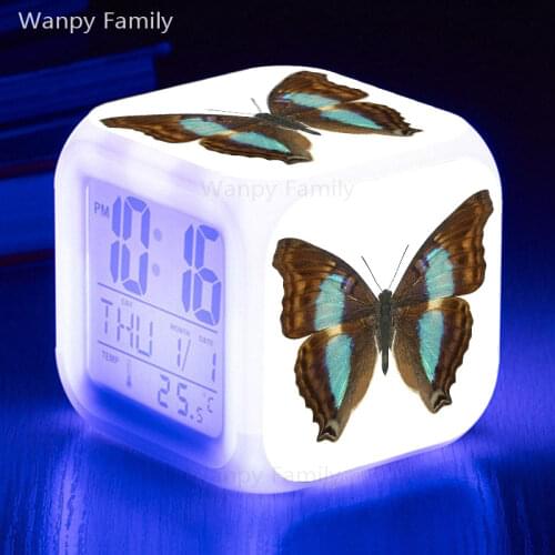 Butterfly Alarm Clock 7 Color Glowing LED Digital Alarm Clock For Kids room Multifunction Touch Sensing Electronic Watches Clock