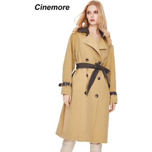 Cinemore 2021 Women Casual Long Trench Coat Sashes Double Breasted Womens Windbreaker Chic Office Coat Ladies Outerwear 92209-1
