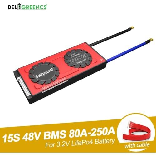 Deligreen 15S 80A 100A 150A 200A 250A 48V BMS for LiFePO4 battery pack 18650 protection board on sccoter ebike