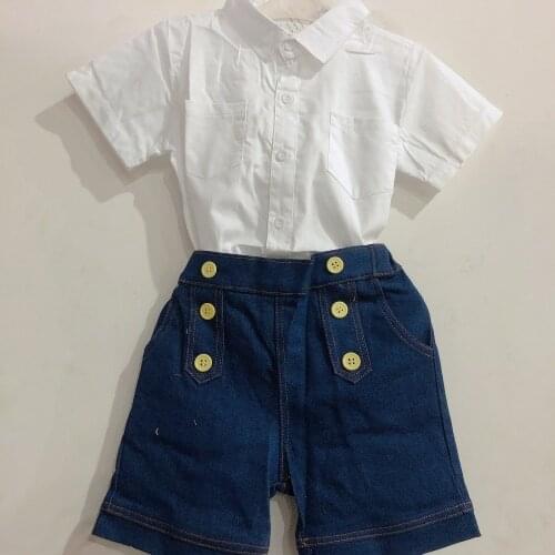 High waist buckle denim shorts girl 2019 summer new childrens suit k1