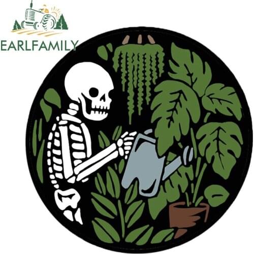 EARLFAMILY 13cm x 12.9cm for Plant Lover Skull Car Sticker Creative Vinyl Decal Anime Waterproof Bumper Decor Car Door Protector