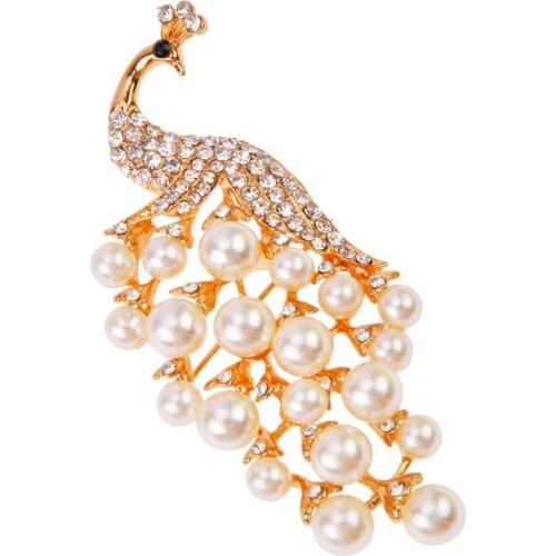 Imitation Pearl Crystal Rhinestone Brooches for Women Large Phoenix Brooch Pin Vintage Fashion Jewelry Winter Accessories BRO67