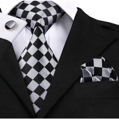 C-1441 Hi-Tie Classic Plaid Ties For Men Silk Tie Set Handkerchief Hanky Cufflinks Set Tie 8.5cm Formal Necktie for Male Gravata