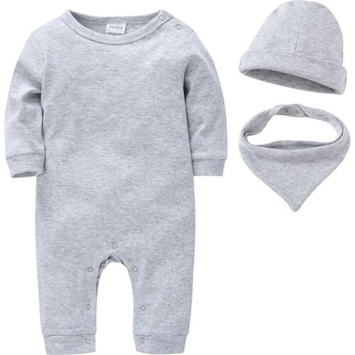 Ircomll 3 PCS New Born Baby Clothes Set Cotton Solid Baby Girl Boy Clothes Childrens clothing Bodysuit+Hat+Bib toddler outfits
