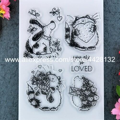 Cats Dog Heart Hedgehog Scrapbook DIY photo cards rubber stamp clear stamp transparent stamp 11x16cm 9012077