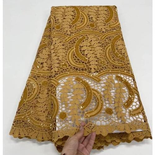 Hot Sales Golden Guipure Lace 2021 High Quality African Eembroidery Guipure Water Soluble Fabric Sequins For Party Dress Sewing
