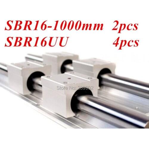 2 pcs SBR16 1000mm Linear Guides + 4 pcs SBR16UU Linear Motion Bearing Block cnc parts