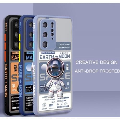 Cartoon Cute Astronaut Phone Case For Huawei P50 P40 P30 P20 Shockproof Silicon Frame Cover For P50Pro P40Pro P30Pro P20Pro