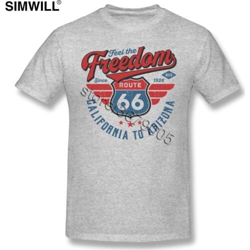 Mens Freedom California To Arizona Tee Shirt Funny Route 66 T Shirt Short Sleeves Cotton Printed T-Shirt Round Collar Trend