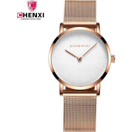 2021 CHENXI Mens Simple Ultra-thin Fashion Couple Watch Mesh Belt Exquisite Round Dial Female Casual Quartz Watch WA189