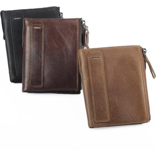 2020 New RFID antimagnetic men wallet short top layer cowhide purse retro genuine leather fashion Double zipper wallets