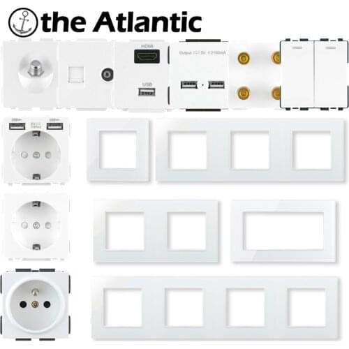 S Series- Wall Outlet Power Socket USB Light Switch Type C RJ45 Audio HDMI Module Frame DIY Free Combination White Glass EU FR