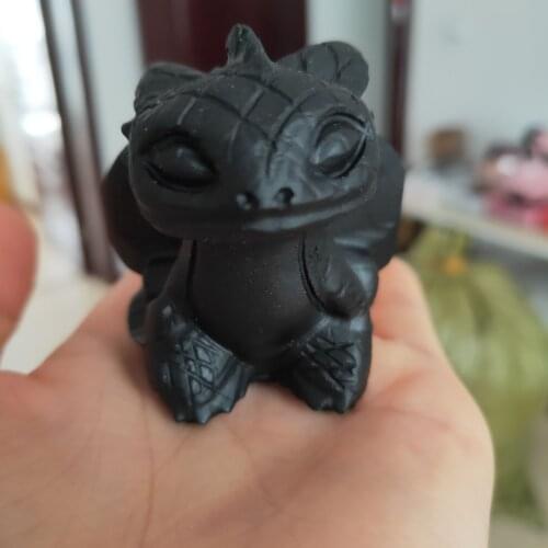 Natural Obsidian Hand Carved Toothless Dragon Polished Crystal Healing Stone Home decoration Art Collectible Figurine Crafts