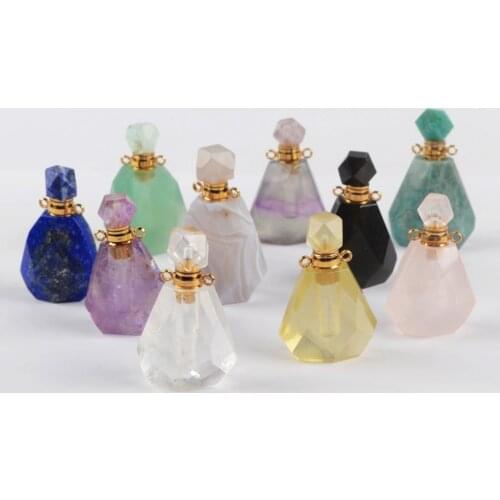 Natural gems stone Essential Oil Diffuser Perfume Bottle Pendant gold stainless steel plated jewelry charm for necklace making