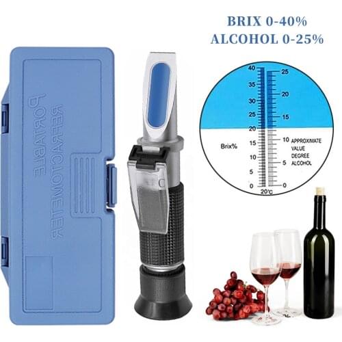 Hangheld Refractometer 0~40% Brix 0~25% Alcohol Wort Specific Gravity Wine Sugar Brix Tester with ATC Box 50% off
