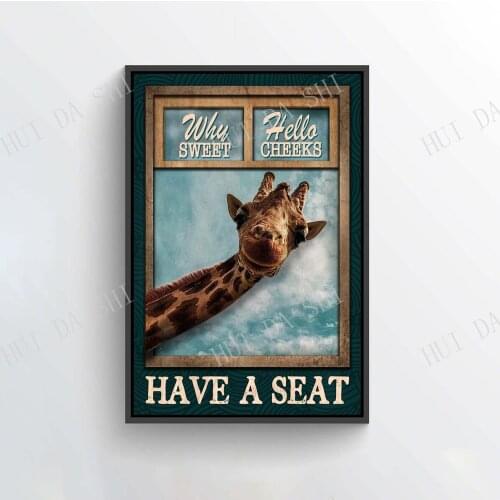 Giraffe Poster-Why Hello Sweet Cheeks Have A Seat, Giraffe Wall Art, Funny Bathroom Decor, Animal Lovers Art, Giraffes Restroom