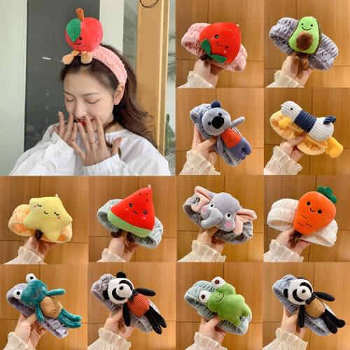 Washing Face Headband For Women Hair Accessories Cute Cartoon Plush Fruit Animals Headbands Hair Band Makeup Velvet Headband New