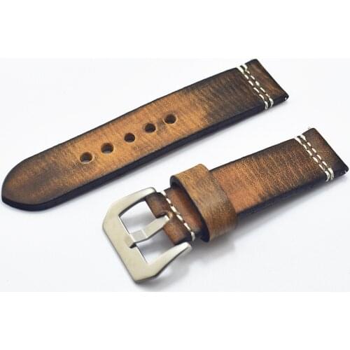 20mm 22mm 24mm 26mm Handmade Italian Brown Vintage Genuine Leather Watch Band Strap for pan Men Watchband Strap for PAM