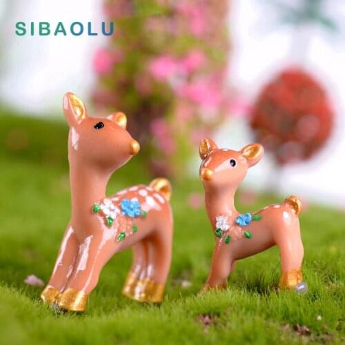 Christmas Deer Mom Child miniature figures decorative mini fairy garden animals Moss micro landscape ornaments resin baby toy