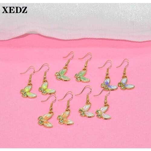XEDZ Acetic Butterfly Earrings Broken Diamond Metal Hooks Shiny Pink Gleam Fashion Fairy Accessories Wedding Gift to Friends New