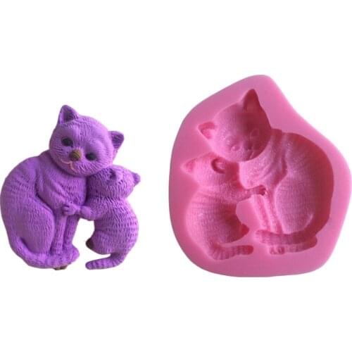 Mom Baby Cat Shape Fondant Cake Silicone Mold Cooking Chocolate Mould Candy Clay Molds Baking Biscuits Cake Decorating Tool Soap