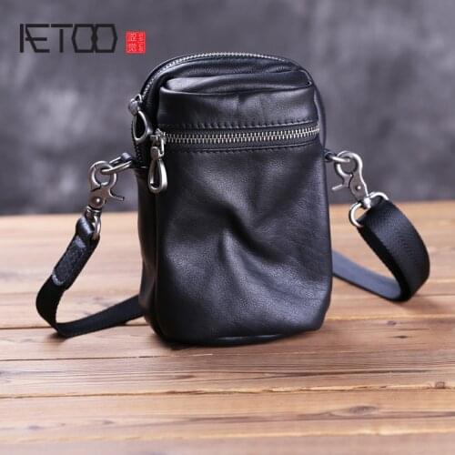 AETOO Mens messenger bag, mens mini shoulder bag, leather mens phone bag