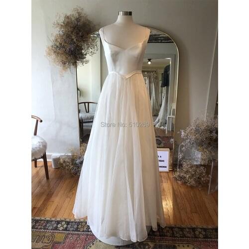 A Line Wedding Dress Bridal Gowns Detachable Train Organza Satin Spaghetti Straps Vestido De Noiva Princess Custom Made Mariage
