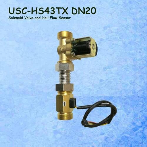 USC-HS43TX BSP G3/4" DN20mm Turbine Hall Water Flow Sensor 2-45L/min Digital Flowmeter with Solenoid Valve Zhongjiang iSentrol