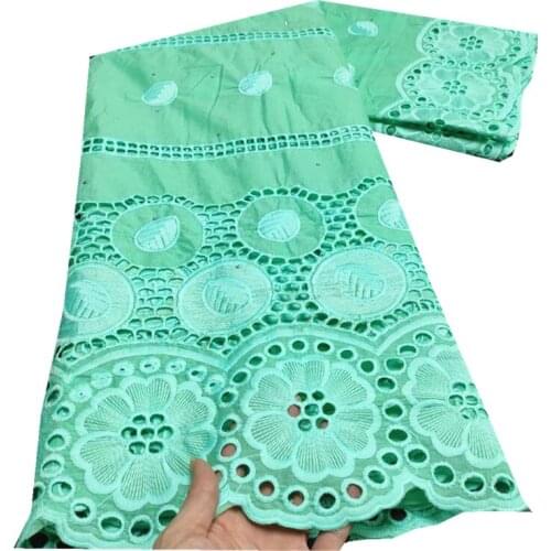 High Quality African Cotton Lace Fabric 5 Yards Soft Nigerian Perforated Cotton Lace Fabric For Women Dress Green TY802-1