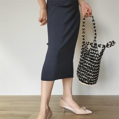 【wander lamar 】fashion design natural wooden beads hand beaded net bags women 2021